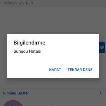 Sahibinden Uygulaması Sunucu Hatası Veriyor.