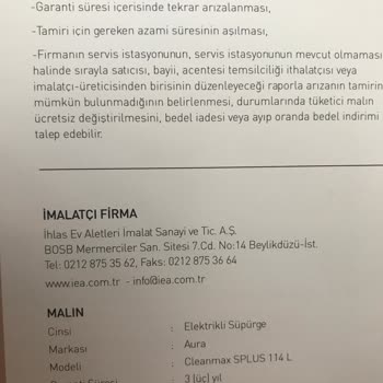 İhlas Ev Aletleri İhlas Aura Cleanmax Bitmeyen Arıza Ve Ücret Talebi