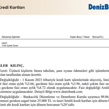 Denizbank Kredi Kartı Aidatı