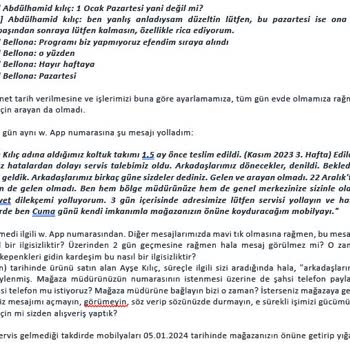 Bellona Samsun Kirazlık Mağazasında Servis Gecikmesi Şikayeti