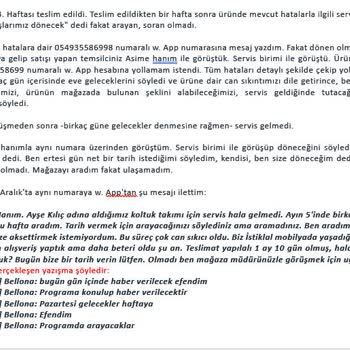 Bellona Samsun Kirazlık Mağazasında Servis Gecikmesi Şikayeti