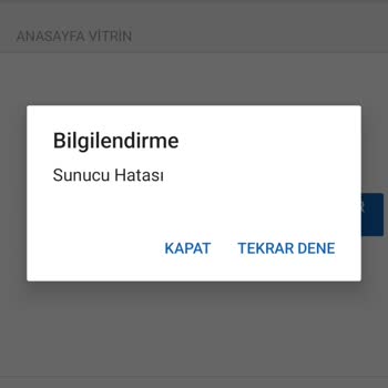 Sahibinden Uygulamasından Sunucu Hatası
