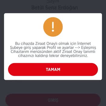 Ziraat Mobil Giriş İçin Eşleşmiş Cihaz Onayı Sorunu