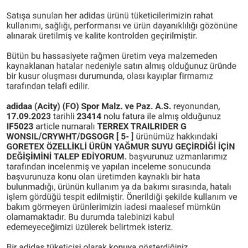 Adidas Goratex Su Geçirmez Ayakkabı. Su Geçiriyor.
