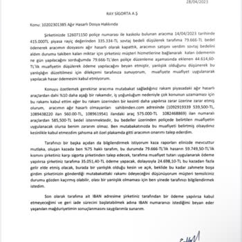 Ray Sigorta Mutabakata Uymadığından Yaşanılan Mağduriyet