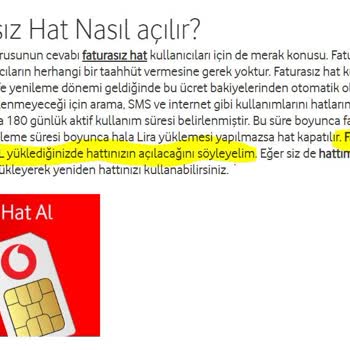 Vodafone Hattın Yeniden Aktivasyonu İçin Talep Edilen Ücret