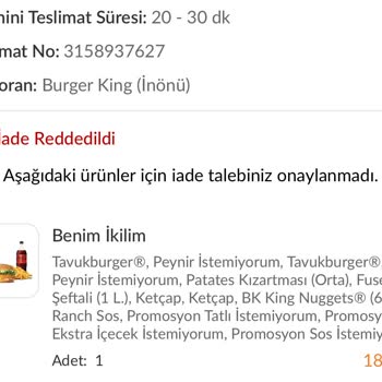 Trendyol Yemek Trendyol Eksik Ürün Teslim Etti!