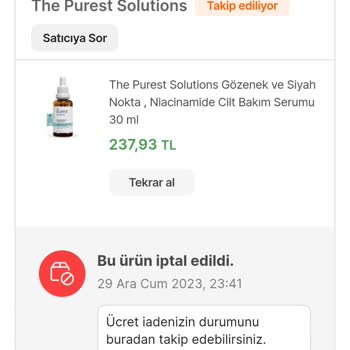 Hepsiburada'dan Aldığım The Purest Solutions Ürünün İade Parası Yatmadı