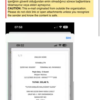 English Home, Ücret Çekildi Sipariş Oluşmadı. Ücret İadesi Yapmıyorlar
