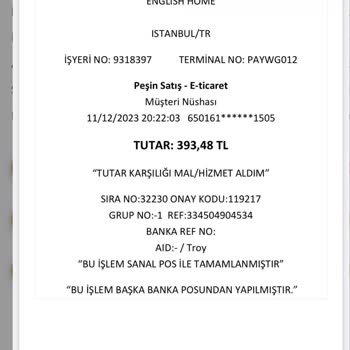 English Home, Ücret Çekildi Sipariş Oluşmadı. Ücret İadesi Yapmıyorlar