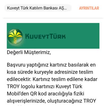 Kuveyt Türk Troy Kart Kurye Getirmiyormuş