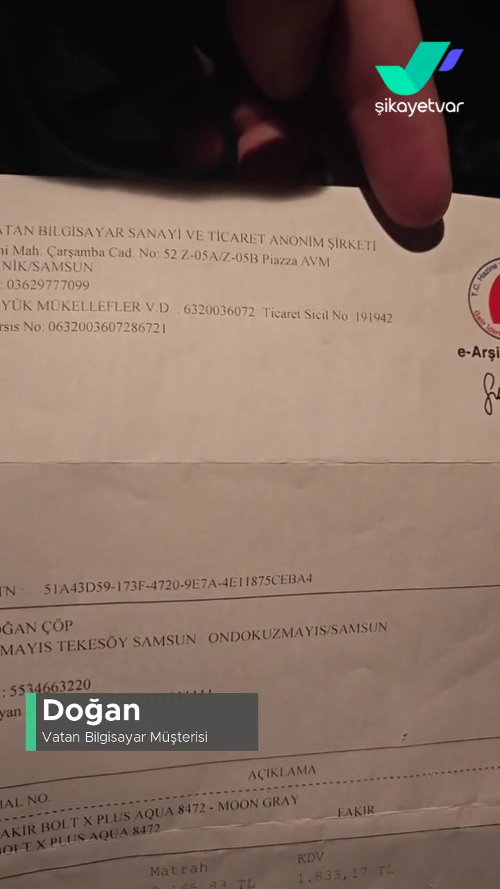 Vatan Bilgisayar Piazza Şubesi Hatalı Ürün Sattı videonun kapak resmi