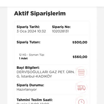 İpragaz Uygulama Üzerinden Tüp Siparişini Getirmiyor.