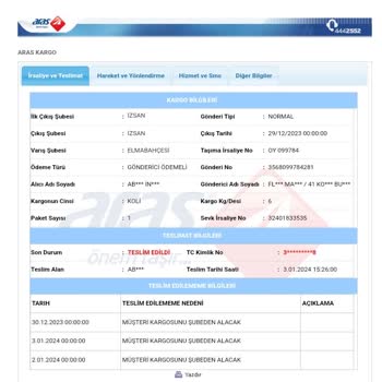 Aras Kargo Dağıtıma Çıkarılmayan Kargo