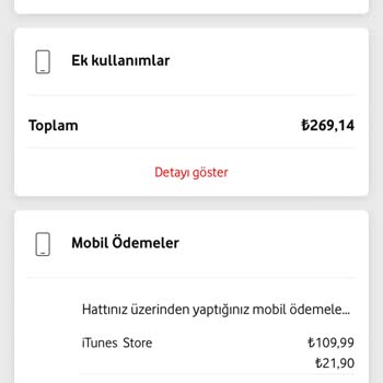 Mobil Ödeme (Vodafone Pay) Adı Altında Faturama Yansıtılan Tutarlar