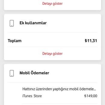 Mobil Ödeme (Vodafone Pay) Adı Altında Faturama Yansıtılan Tutarlar