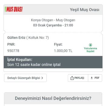 Yeşil Muş Ovası Konya Otogarına 35 Dakika Geç