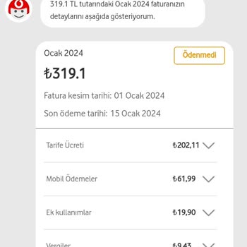 Vodafone Fatura İtiraz Sunulmayan Hizmet Bedeli