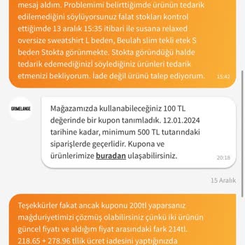 Grimelange'ın Eksik Ürün Gönderimi Ve Para İadesi Yapmaması