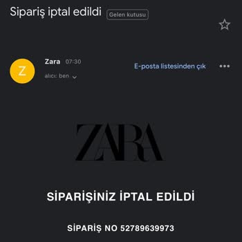 Zara Haksız Sipariş İptali