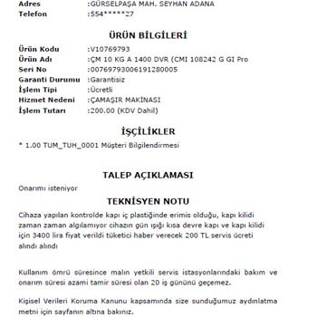 Vestel'in En Pahalı Çamaşır Makinesi İç Kapak Erime Problemi