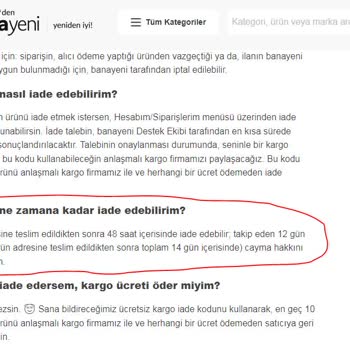 Banayeni İsimli Site İade Talebi Reddi