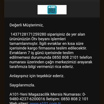 A101 Moped Siparişim Gereken Evraklar Gelmedi