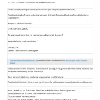 Media Markt Ürün Teslimat Sorunu