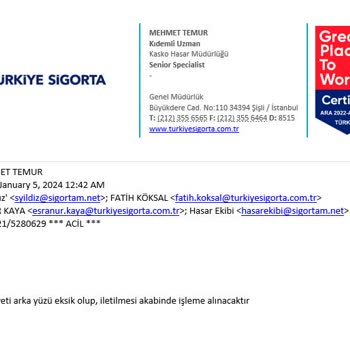 Türkiye Sigorta Hasar Dosyası Ve Ödeme Süreci Hakkındaki Sorun