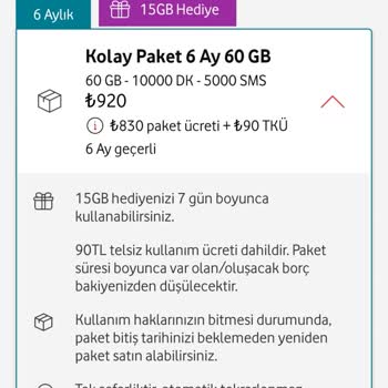 Vodafone Kolay Paket Hediye İnternet Gelmedi