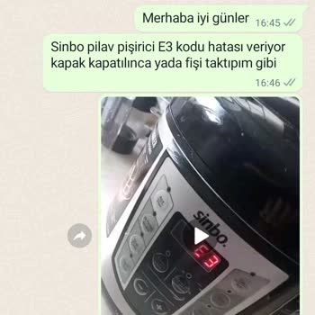 Sinbo Pilav Pişirici E3 Kapak Arızası