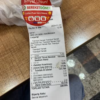 Bereket Döner Yanlış Ve Eksik Ürün