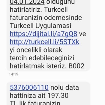 Turkcell'den Gelen Fatura Mesajları