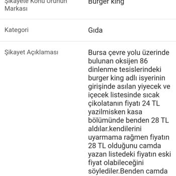 Burger King'de Gösterilen Fiyattan Fazla Ücret Talebi