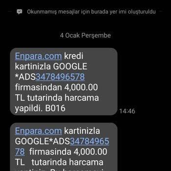Google AdSense Google*ads Kredi Kartı Bilgilerime Ulaşıp 4000 TL İşlem Yapılmış