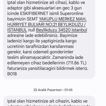 Superonline Superbox Abonelik İptali Modem İade Sorunu