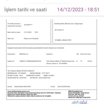 Türk Telekom 500 TL Ek Ödeme Ve Sonrasında 1120 TL Fatura Tutarı Hk.