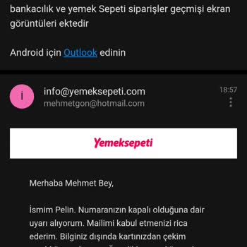 Yemeksepeti Yetkisiz Kart İşlemi Mağduriyeti