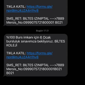 Biltes Koleji Biltes İzinsiz Reklam Mesajları