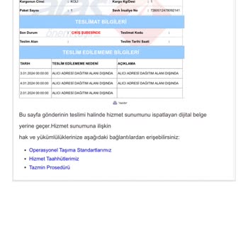 Aras Kargo "Alıcı Adresi Dağıtım Alanı Dışı" Diyerek Getirmedi