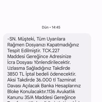 HINTELHB (SMS) İcra Takibi Başlatıyoruz Diye