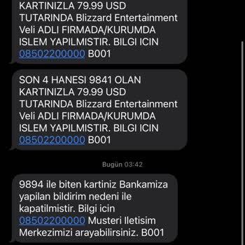 Blizzard Entertainment Kredi Kartımdan Onaysız Para Aktarımı Şikayeti