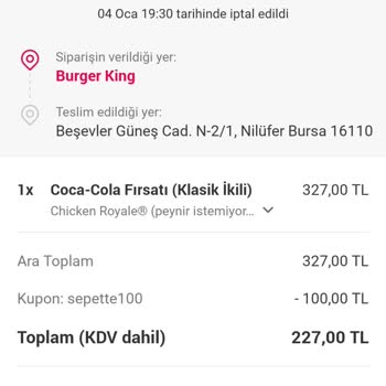 Fiyuu Ve Yemeksepeti Ürünümü Teslim Ermedi
