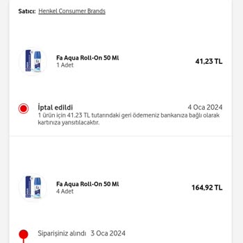 Vodafone Her Şey Yanımda Vodafone Uygulaması Üzerinden Yapılan İndirimli Ürün Siparişi İptali
