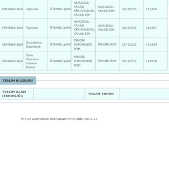Pendik PTT Kargo Kargomu Teslim Etmiyor