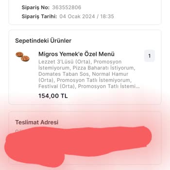 Migros Yemek Gelmeyen Sipariş Ve İade Edilmeyen Ücret