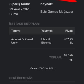 Epic Games Paramı İade Etmedi
