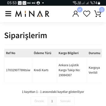 Minar Mobilya Sipariş Verdim Ürünüm Gelmedi