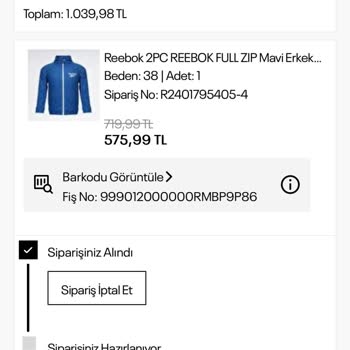 Www.reebok.com.tr Sitesinden Aldığım Ürünün Teslim Edilmemesi