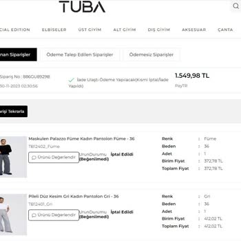 Tuba Butik Para İadesi Yapmıyor.